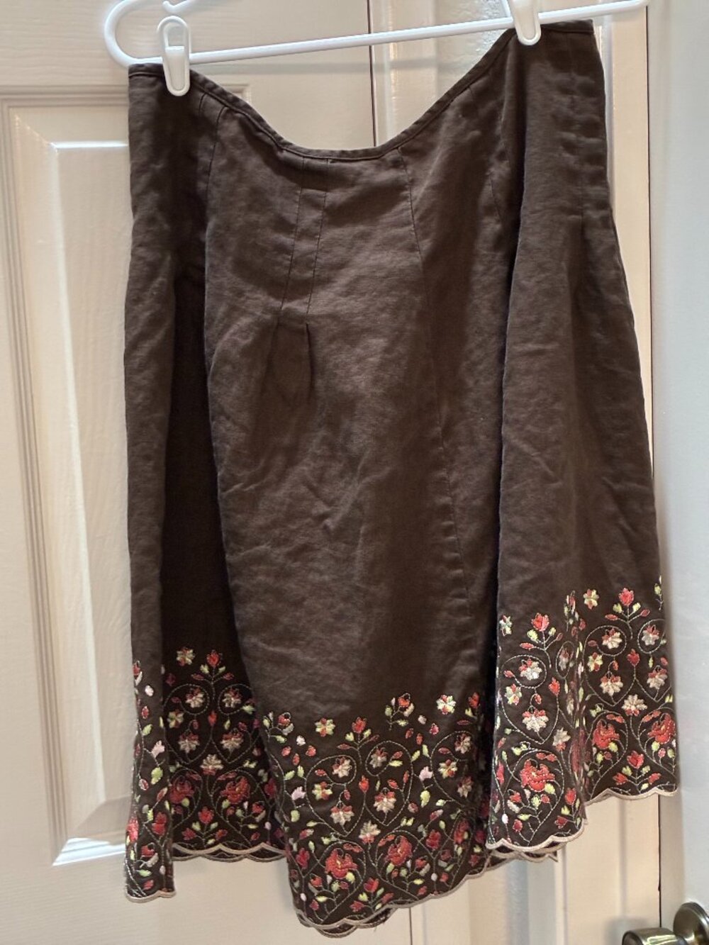 Ann Taylor Brown Linen Embroidered Skirt 12